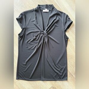 Black Tie Front Blouse with Elegant Draping